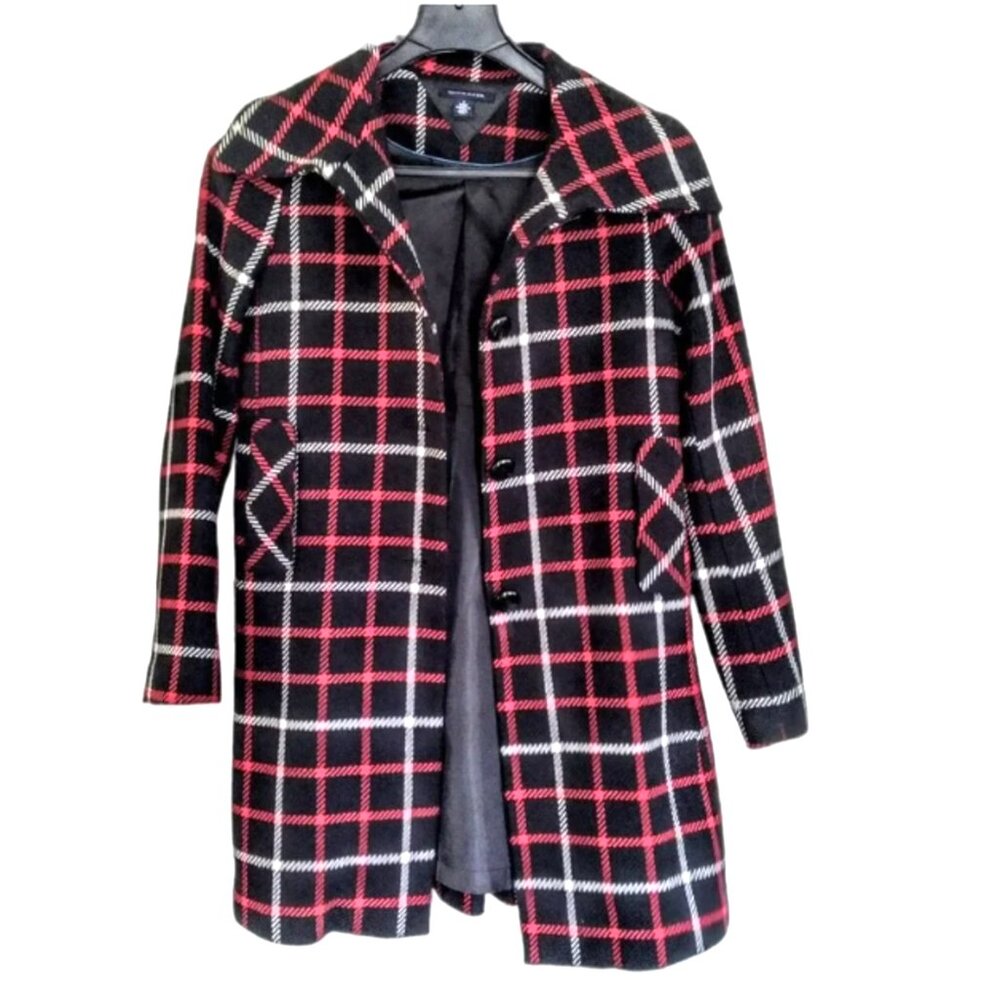 Tommy Hilfiger Red and Black Plaid Coat Wool Blend, Lined, Pockets, Size 4